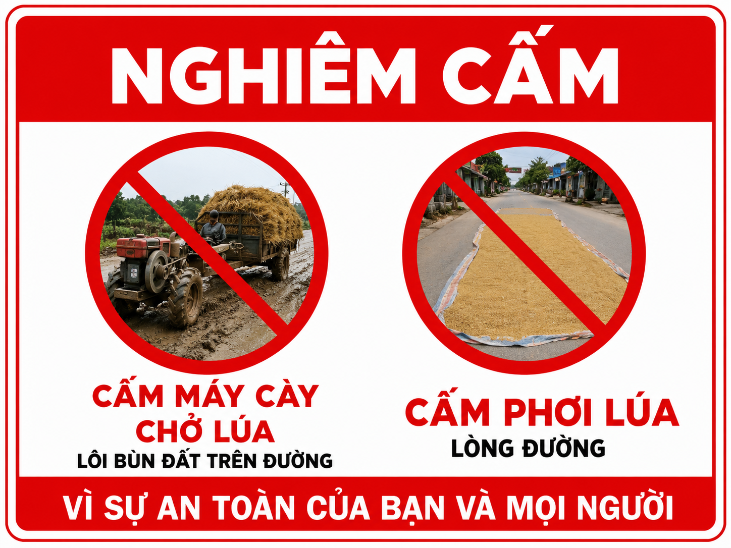 Nghiêm cấm việc phơi rơm, lúa trên đường