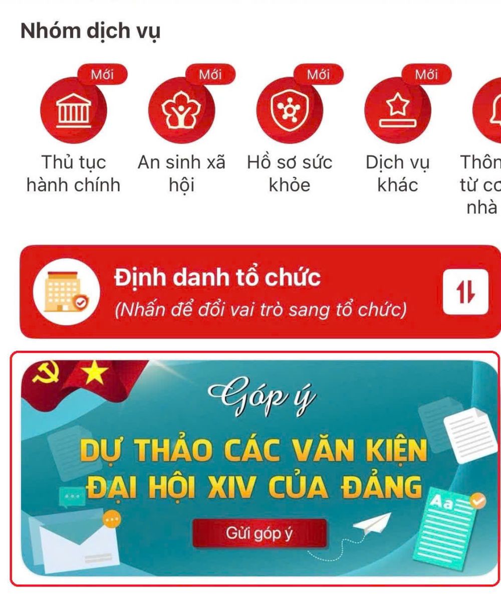 TỔ CHỨC LẤY Ý KIẾN NHÂN DÂN DỰ THẢO VĂN KIỆN ĐẠI HỘI XIV CỦA ĐẢNG QUA ỨNG DỤNG VNeID